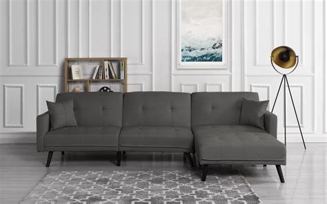 Modern Mid Century Linen Sofa Sleeper Futon Sofa Living Room L Shape