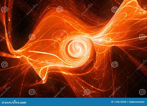 Magical Fiery Glowing Spiral Fractal With Trajectories Stock