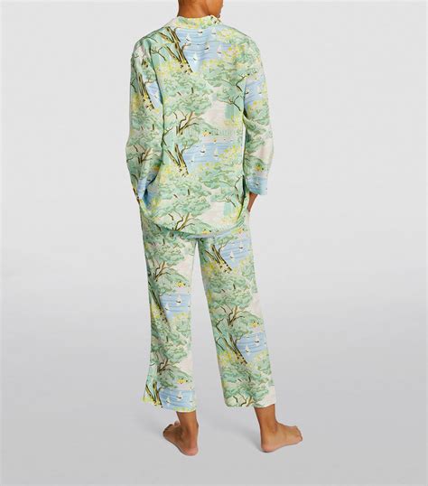 Olivia Von Halle Green Silk Crepe De Chine Casablanca Landscape Pyjama