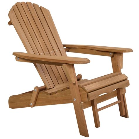 Folding Wood Adirondack Chair With Pull Out Foot Rest Ottoman