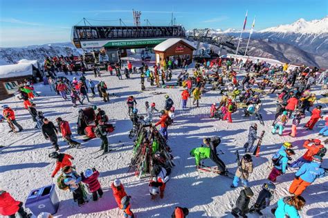Sochi Russia January 7 2018 Snowy Winter Ski Slopes In Gorky Gorod