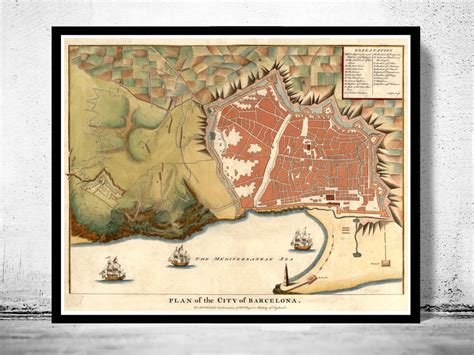 Old map of barcelona, spain cataluña 1910 vintage map barcelonaplano old map of prague 1900 czech republic prints info: Old Map of Barcelona Spain 1740 - OLD MAPS AND VINTAGE PRINTS