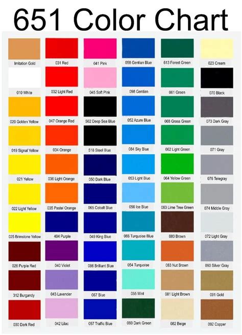 Printable Oracal 651 Color Chart