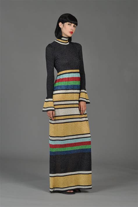 Metallic Rainbow Stripe Rib Knit Maxi Dress Bustown Modern