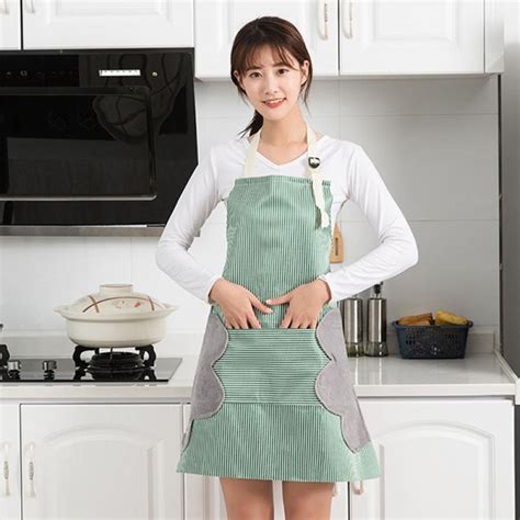 Women Kitchen Waterproof Apron With Hand Wipe Pockets Lazada Ph