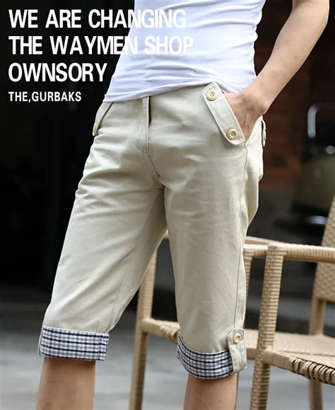 Gurbaks Male Summer Male Casual Capris Men Slim Capris Summer Male