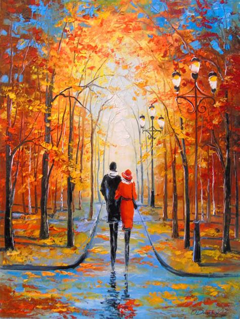 Walking In The Autumn Park Av Olha Darchuk Som Poster Canvastavla Och