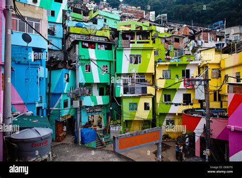 Colorful Houses At Favela Santa Marta Rio De Janeiro Brazil Stock