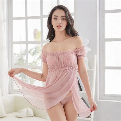 Nighty Sexy Lingerie See Through Mesh Nightgown Women Red Black White Blue Skin Pink Lace Sleep