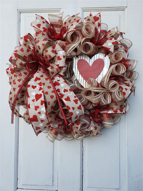 Valentine Wreath For Your Door Happy Valentines Day Etsy Valentine