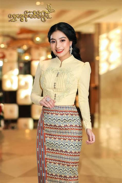Pin By May Mesaya On Myanmar Girl Style Myanmar Dress Design