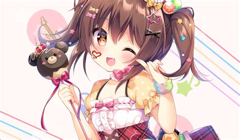 Blush Bow Brown Hair Candy Chocolate Dress Fang Loli Red Eyes Ribbons