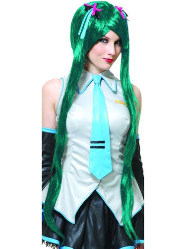 Deluxe Teal Anime Wig With Long Ponytails