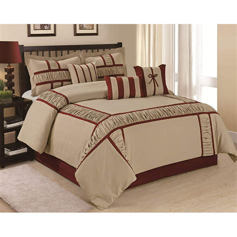 Hig 7 Piece Comforter Set Queen Taupe Microfiber Ruffle And Patchwork