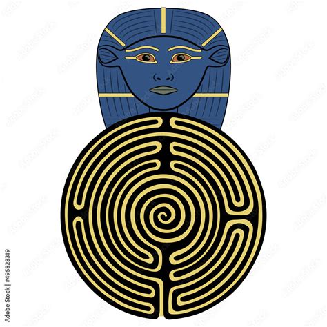 Round Spiral Maze Or Labyrinth Symbol With Head Of Ancient Egyptian