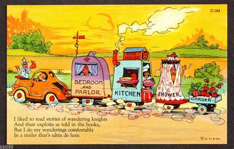 1940s 1950s Linen Postcard Unused ~ Humor Comic Risque Trailer