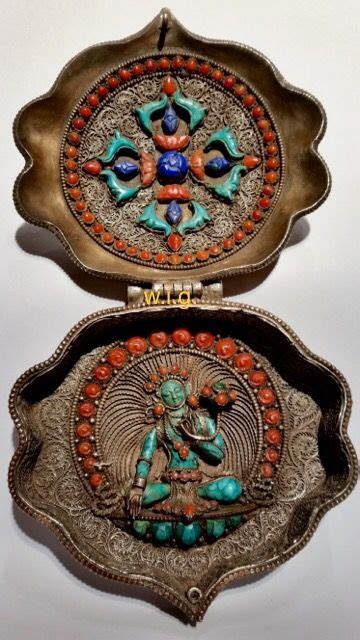 Tibetan Filigrain Silver Gau With Coral And Turquoise Inlay Tibetan