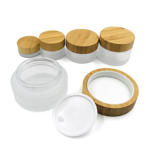 Empty 5ml 15ml 30ml 50ml 100ml Empty Glass Cosmetic Face Cream Jar With Bamboo Lid High Quality