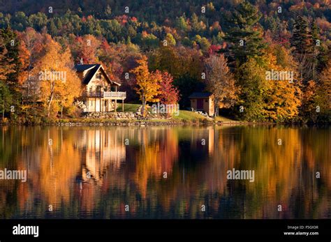 Lake House Autumn Sunset Vermont New England Usa See Also F5gwf3