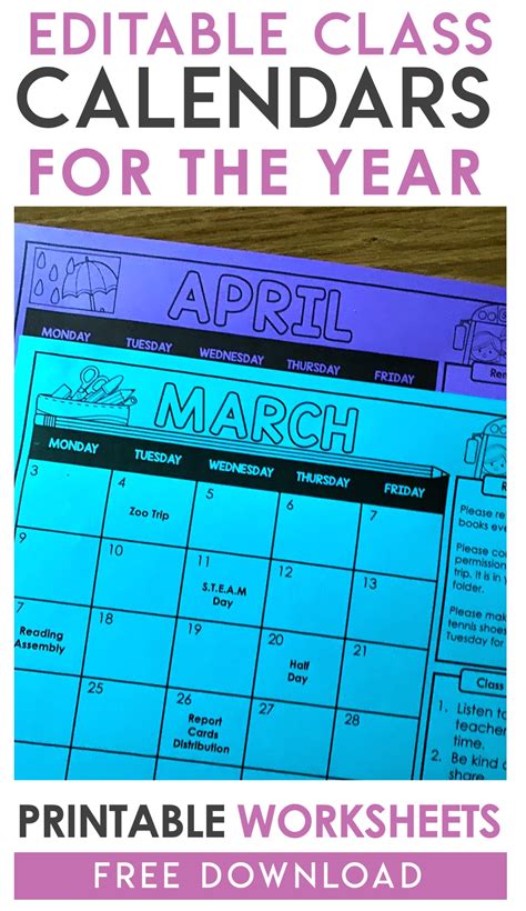 Free Editable Monthly Class Calendars A Kinderteacher Life