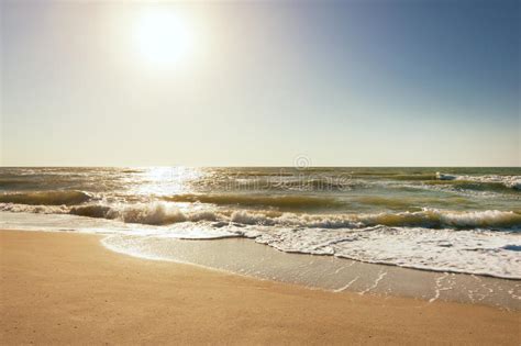 Summer Time Blue Sea Waves Yellow Sun And Sand Stock Photo Image Of