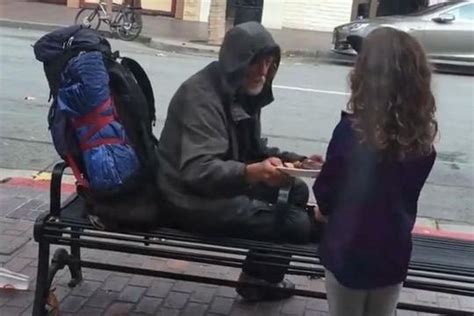Adorable Girl Gives Her Dinner To Homeless Man