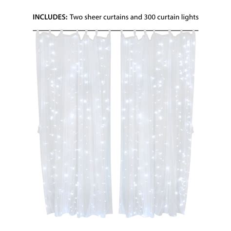Cool White 300 Led Lights With 2 Sheer Curtain Panels Total Home Decor