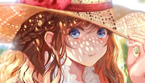 Anime Girl Summer Hat Blue Eyes Braid Sunlight Anime Hd