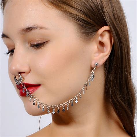 Punk Women Nose Rings Earrings Hoop Ear Nose Punk Fashion Clip On Piercing Body Jewelry Thai