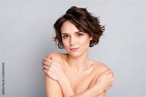 Closeup Photo Of Beautiful Naked Lady Model Bobbed Short Hairstyle