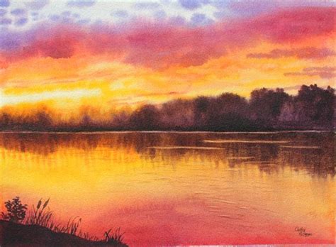 Watercolor Sunset Lake Painting Class Demo By Cathy