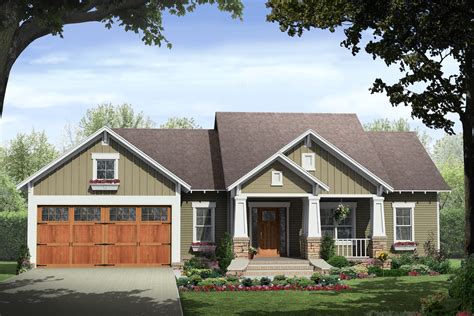 Strong, clean lines adorned with beautiful gables, rustic shutters, tapered columns, and ornate millwork are some of the unique design details that identify craftsman home plans. 3 Bedrm, 1509 Sq Ft Country Craftsman Ranch Plan with Porch