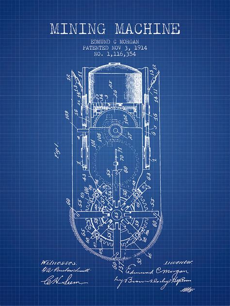 Mining Machine Patent From 1914 Blueprint Digital Art By Aged Pixel
