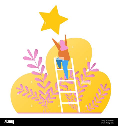 Business Woman Climbing Stairs In The Sky Ladder Of Success And Career