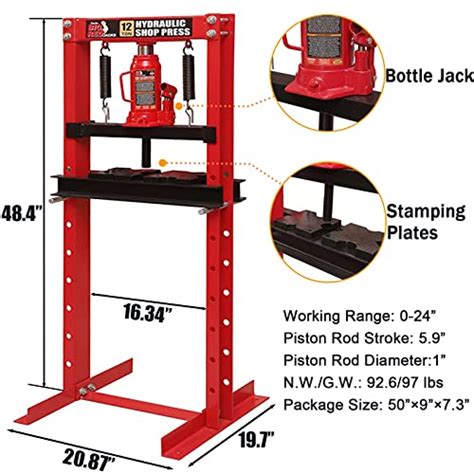 Big Red T Torin Steel H Frame Hydraulic Garage Shop Floor Press With Stamping Plates