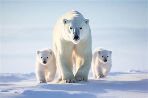 Premium Ai Image A Polar Bear And Her Cubs Are Standing In The Snow