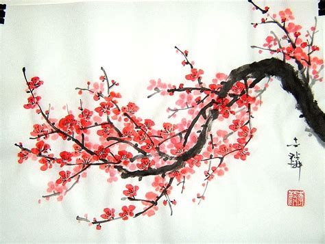 Japanese Cherry Blossom Art Sakura Painting Sumi E Painting Tree