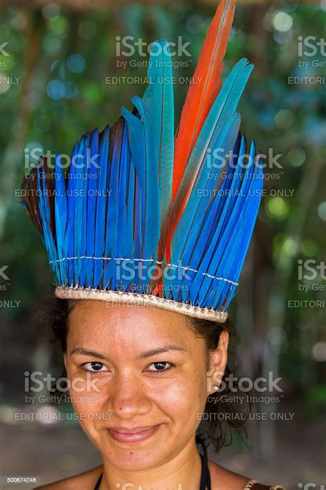 Cute Brazilian Indian Woman From Tribe In Amazon Brazil Stock Photo