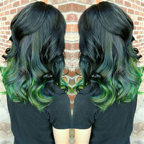 Black To Emerald And Neon Green Ombre Hair Hair Colors Ideas Ombre