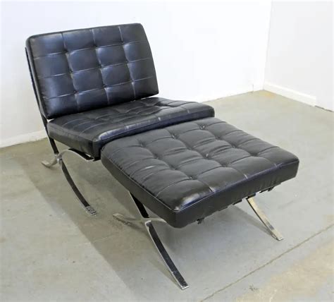 Mid Century Modern Barcelona Style Leather Chrome Lounge Chair And