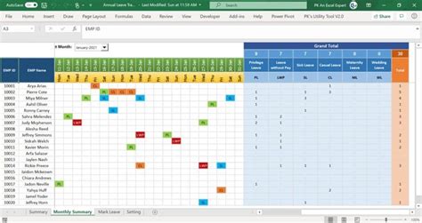 Annual Leave Tracker Excel Templates Excel Learning Microsoft