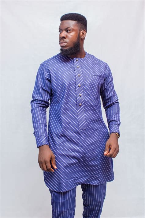 Striped Blue African Suit African Prom Suit African Men Fashion