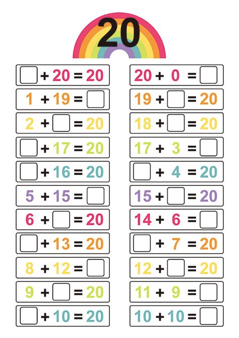 Printable Learning Activity For Free Number Bonds To 20 Addition