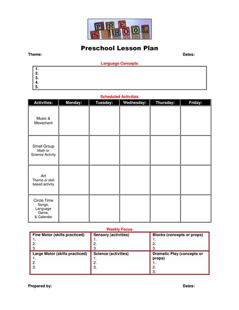 Printable Lesson Plan Template For Preschool Free Printable Templates