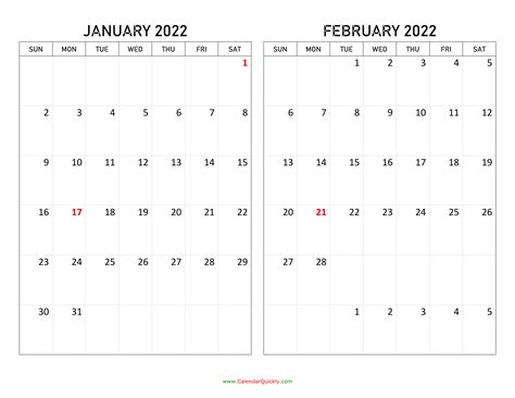 Printable Calendar Monthly 2021 2022 Month On Two Page Etsy 2022