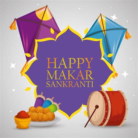 Makar Sankranti Greeting With Kites Vector Free Download