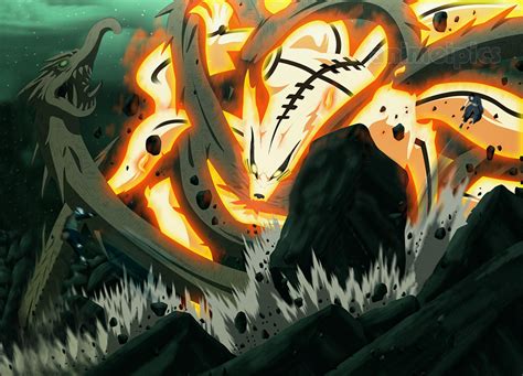 Hashirama Wood Dragon Vs The Nine Tail Demon Fire Fox Naruto Mangá