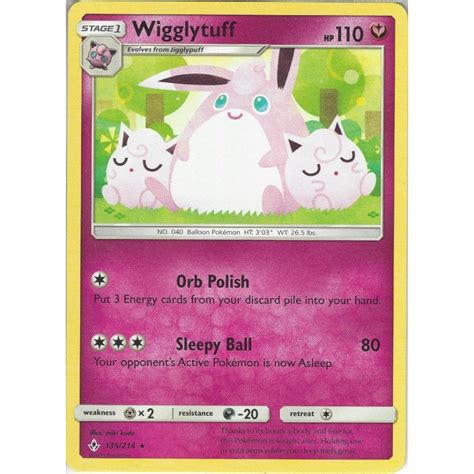 Condition is used, in very good condition, minor wear on the edges, which is my opinion, please see pictures, and ask questions if interested. Pokemon Trading Card Game Wigglytuff - 135/214 - Rare Card - SM10 Unbroken Bonds - Trading Card ...
