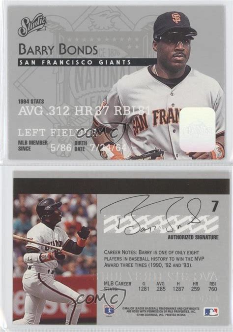 Maybe you would like to learn more about one of these? 1995 Studio #7 Barry Bonds San Francisco Giants Baseball ...