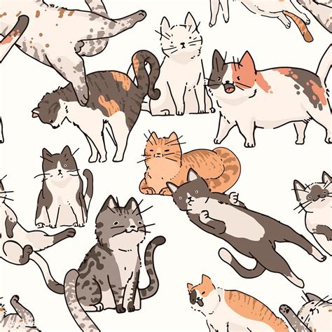 Download Premium Vector Of Cats Doodle Seamless Patterned Background